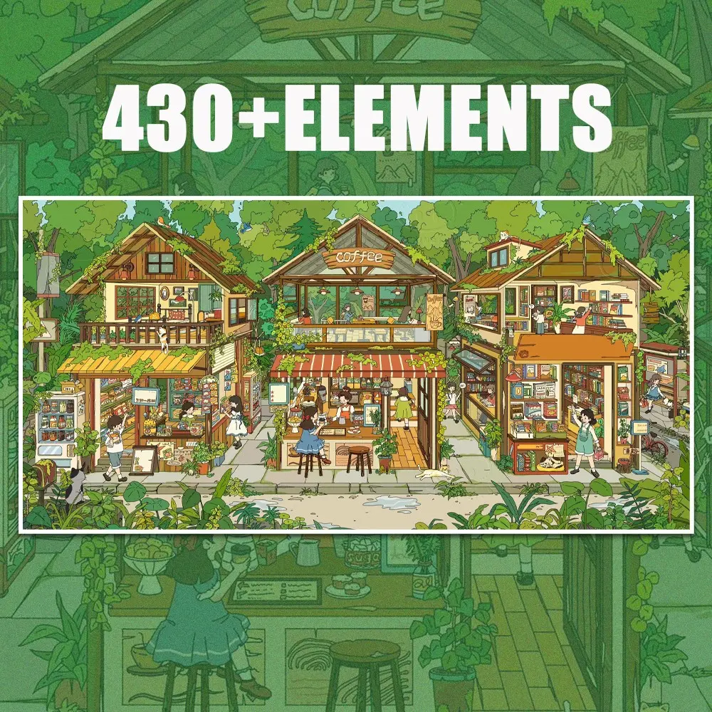 430+ Rich Elements Forest Bookshop Scene Building Stickers, Natural Jungle Forest Library Scenery Decals, Stickers For Scrapbooking, Journal Scrapbook DIY Stickers For Handcraft Art, Miniature Stickers