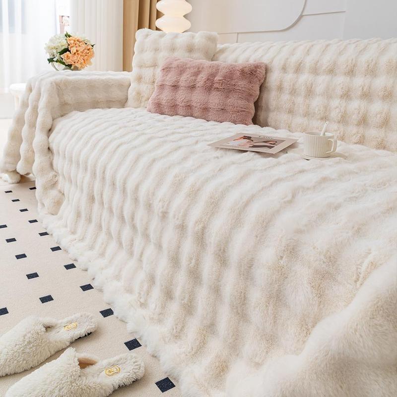 Solid Color Faux Fur Sofa Cover, 1 Count Soft Comfortable Sofa Slipcover, Couch Covers, Couch Protector for Home Living Room Bedroom Hotel Dormitory, Sofa Cushion Cover, Durable Cushions