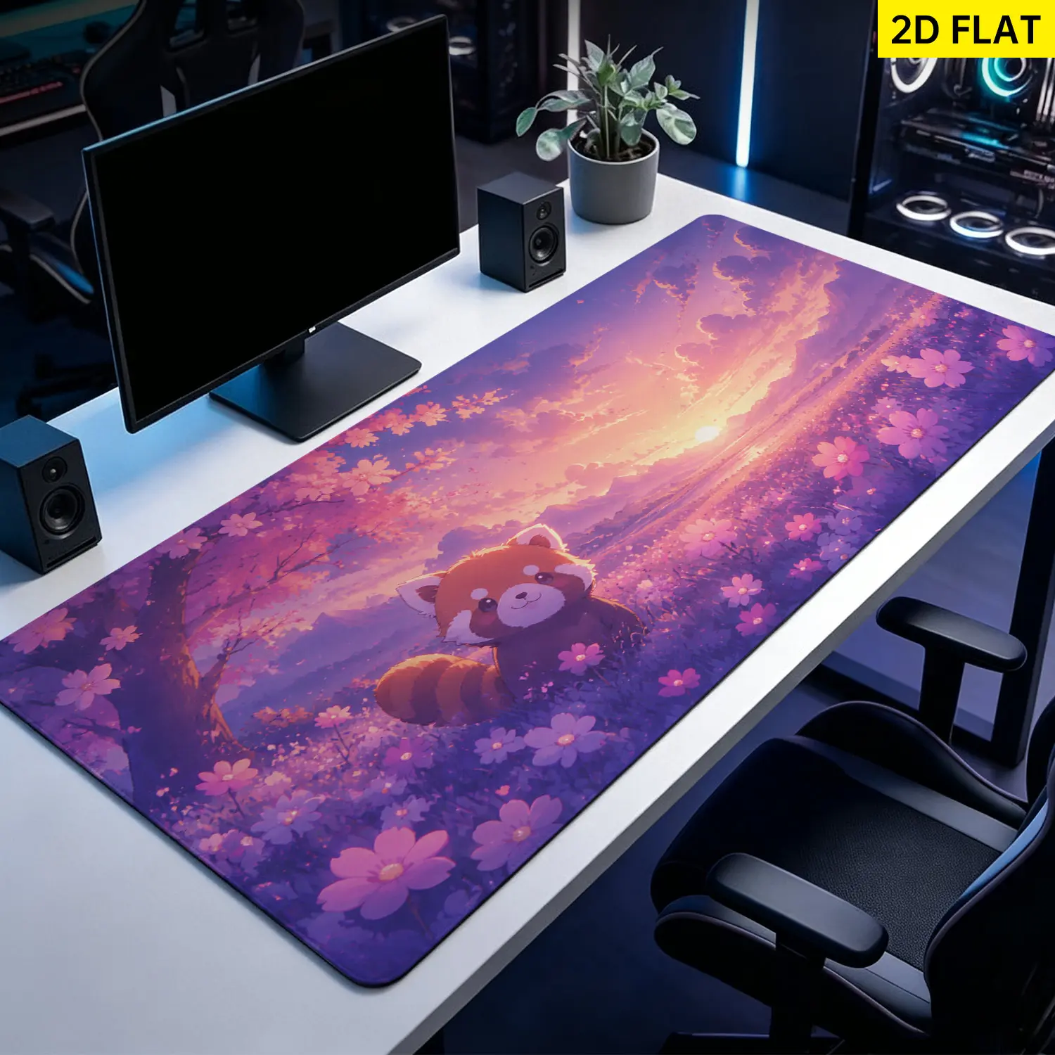 Extra Large cute red panda cherry blossom sunset Mouse Pad,Non Slip Rubber Pad,Desktop Decoration Drotection Pad,Washable,Lock Edge Multi Size,Premium Multipurpose Mousepad For Home,Office,Gift for Family and Friends