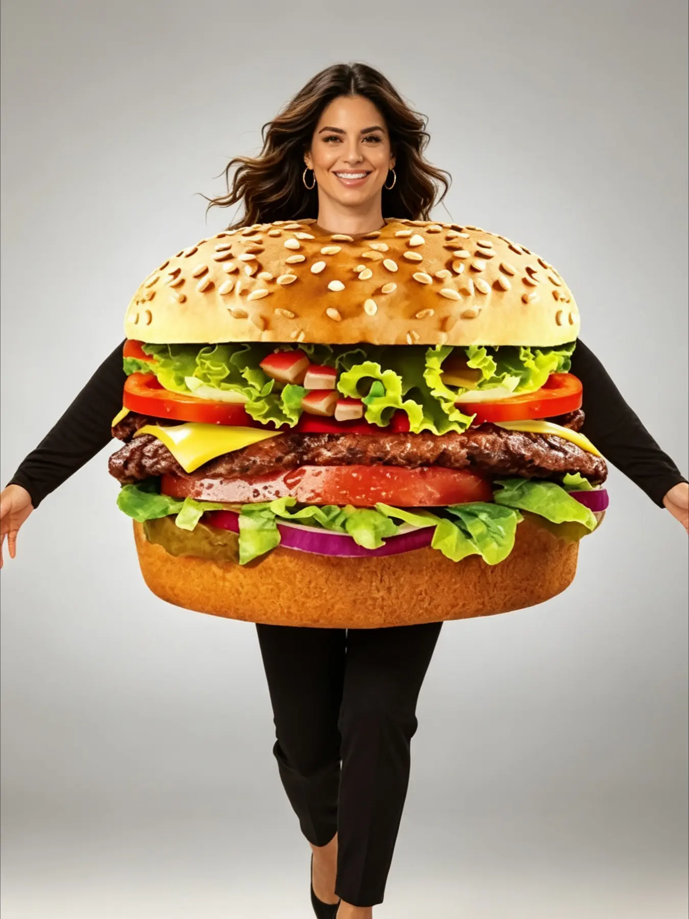 Funny Hamburger Shape Cosplay Costume Adult Stage Performance Outfit Fancy Dress Party Comedy Costume