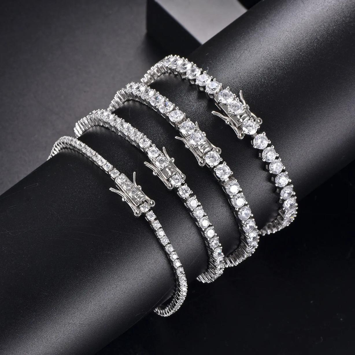 2-6mm Moissanite Tennis Chain Bracelet for Men & Women, 18K Gold & 925 Silver Hip Hop Bling Bracelet, Round Cut Diamond Style, Luxury Fashion Jewelry, Viral Gift
