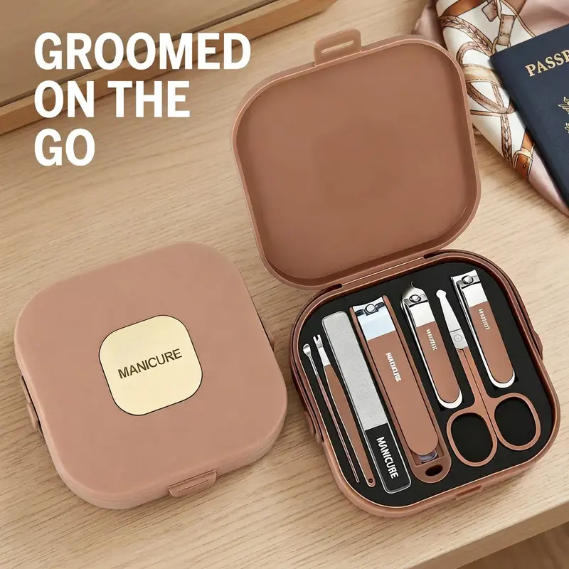 Portable Manicure Set with Storage Case, 7 Counts/set Set, Professional Manicure & Pedicure Tool for Home & Travel, Nail Clipper Kit, Nail Care Set, Nail Tools