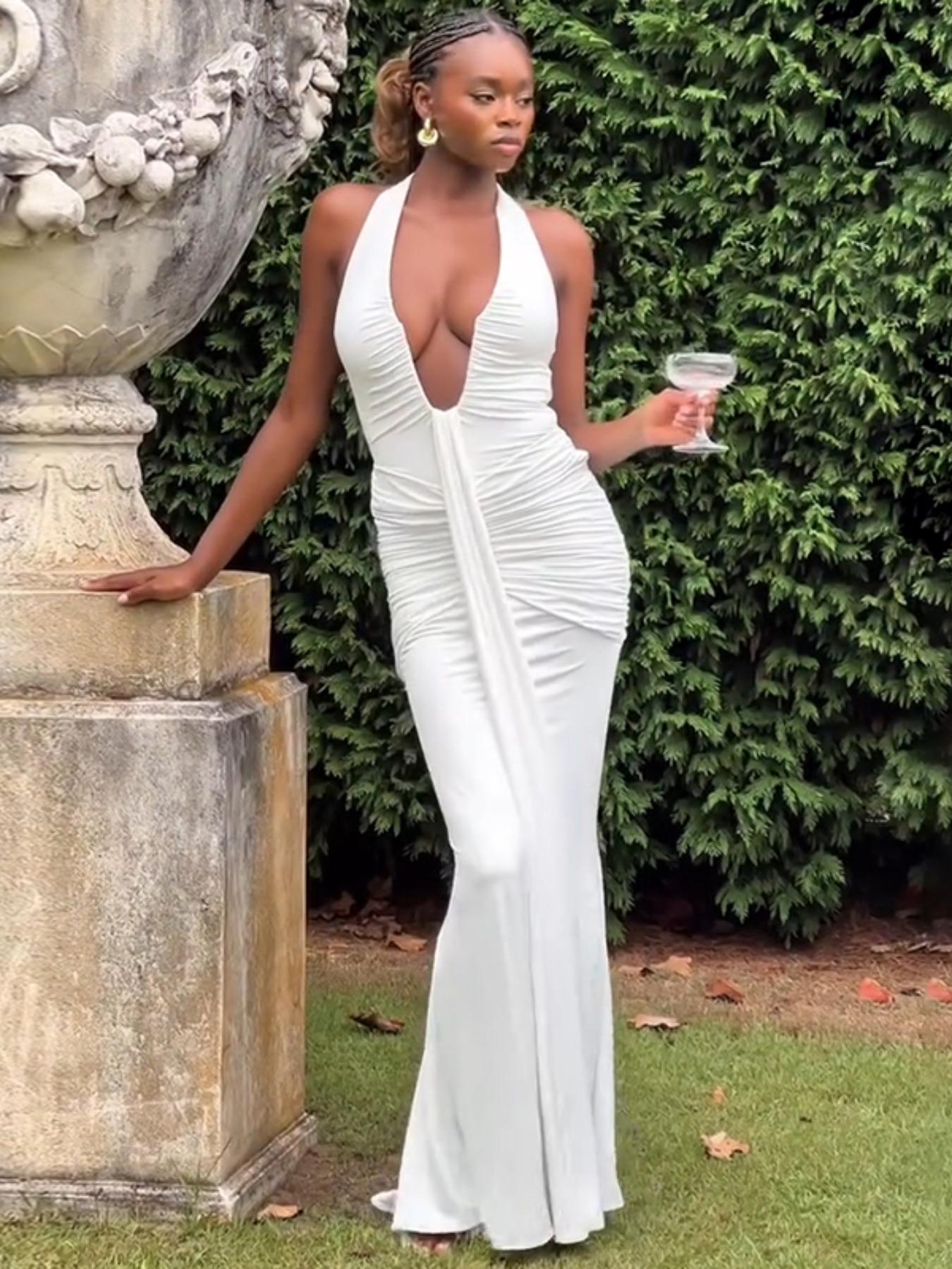 Women's Backless Bodycon Dress, Elegant Solid Color Sleeveless Dress, Ladies Summer Clothes, Elegant Evening Gown