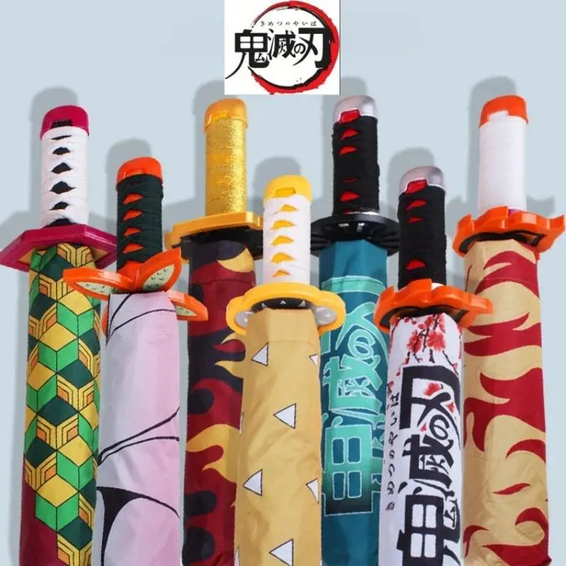 Demon Slayer Kokushibo Umbrella 3-folding Kimetsu No Yaiba Tanjirou Anime Sword Umbrella Portable Windproof