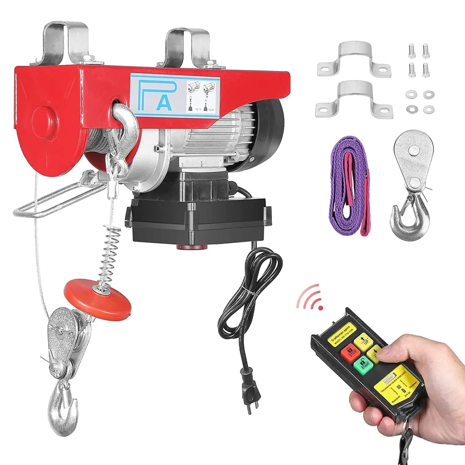 GARVEE 880LBS Electric Hoist, Automatic Lift Electric Winch Crane. Includes Wireless Remote Control and Electric Cable Hoist. 110V Electric Hoist designed for Garage Ceiling Crane, Overhead Factory use