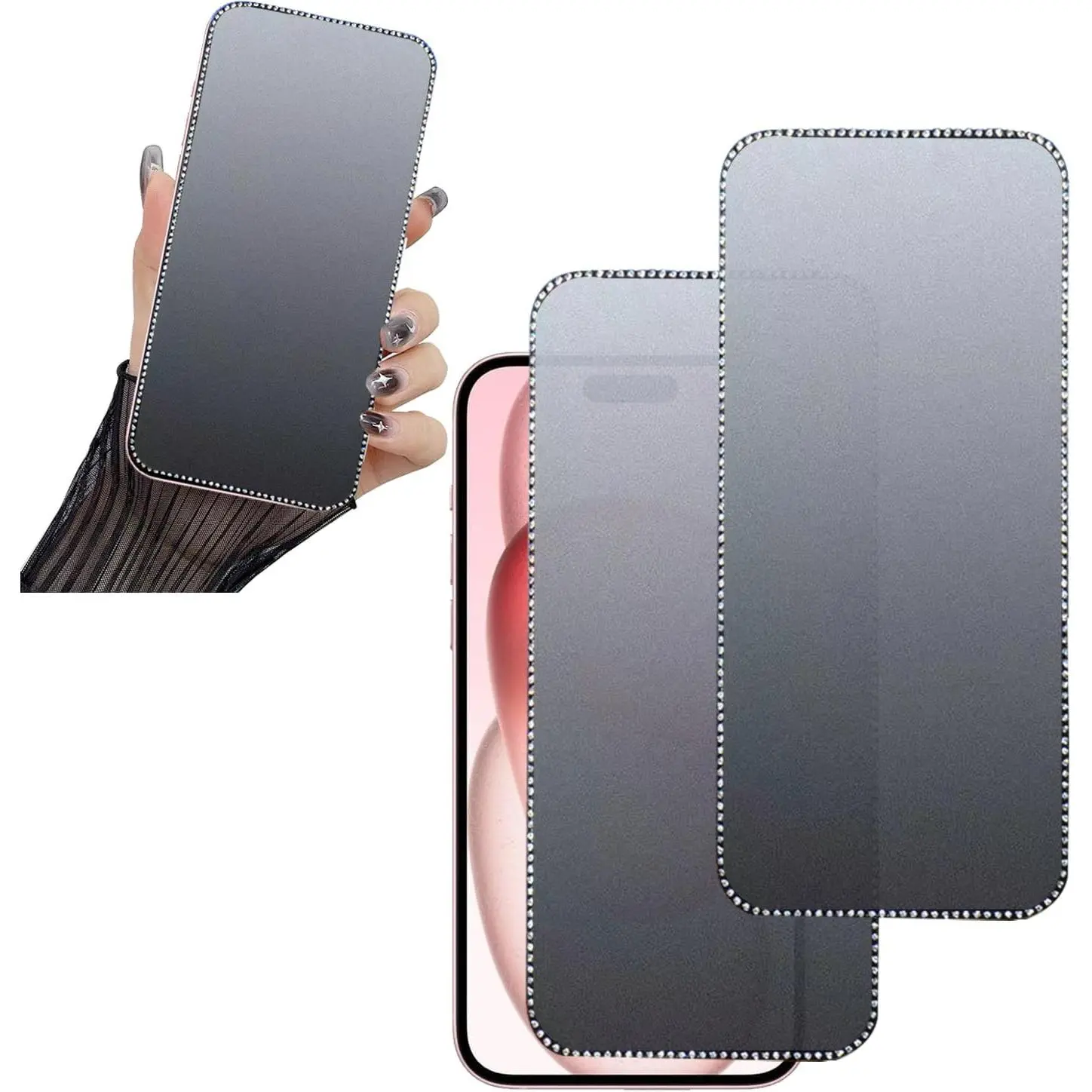 2 count Glitter Matte Screen Protector for  13/13 Pro/14,  Bling Shiny Sparkling Tempered Glass Suit, 6.1Inch