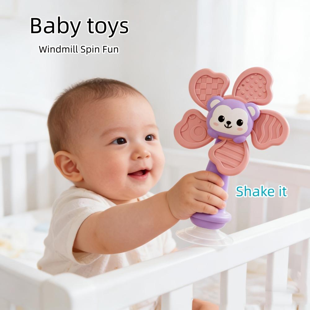 Children's Room Toys: Portable Suction Cup Windmill Toys, Manual Rotating Animal-Shaped Toys, Sensory-Motor Development Toys for Feeding & Travel