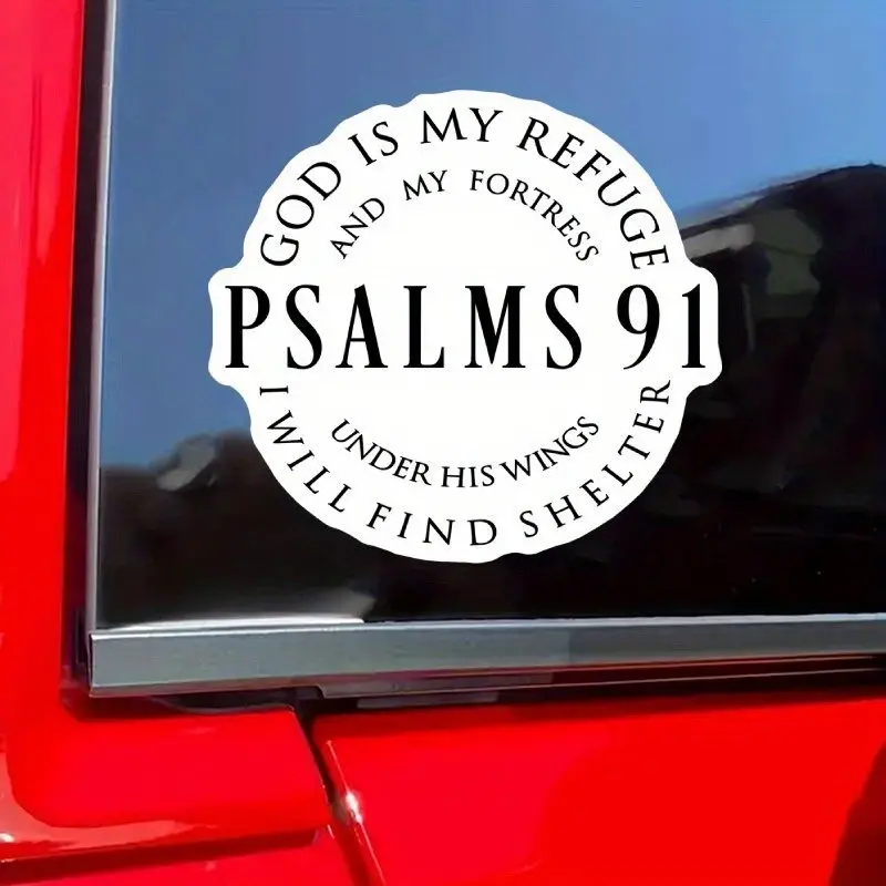 Inspiring Psalm 91 Vinyl Sticker, Self-Adhesive Matte Finish, Spiritual Protection Design, Fits Cars, Laptops, Bottles, Diaries