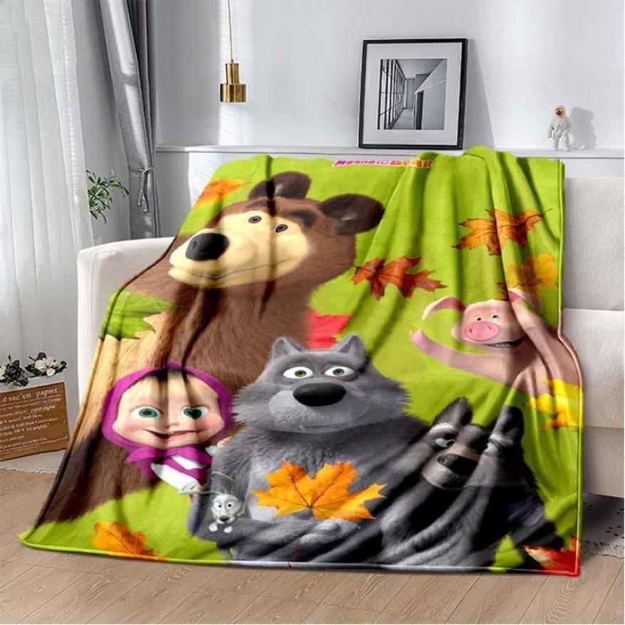 Masha And Bear Blanket Cute Cartoon Print Soft Flannel Plush Kids Throw For Bedroom Nursery Decor Gift