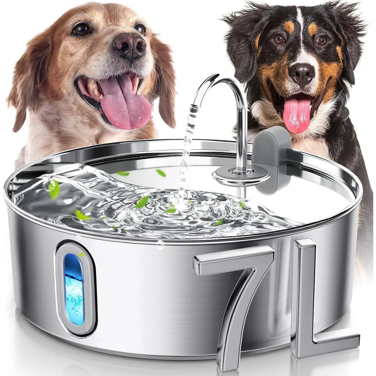 7L/236oz Stainless Steel Dog Water Fountain for Large Dogs | 25dB Ultra-Quiet Automatic Pet Water Dispenser with Deeper Bowl, 4-Stage Filtration,Ideal for Big Breeds,Multi-Pet Households
