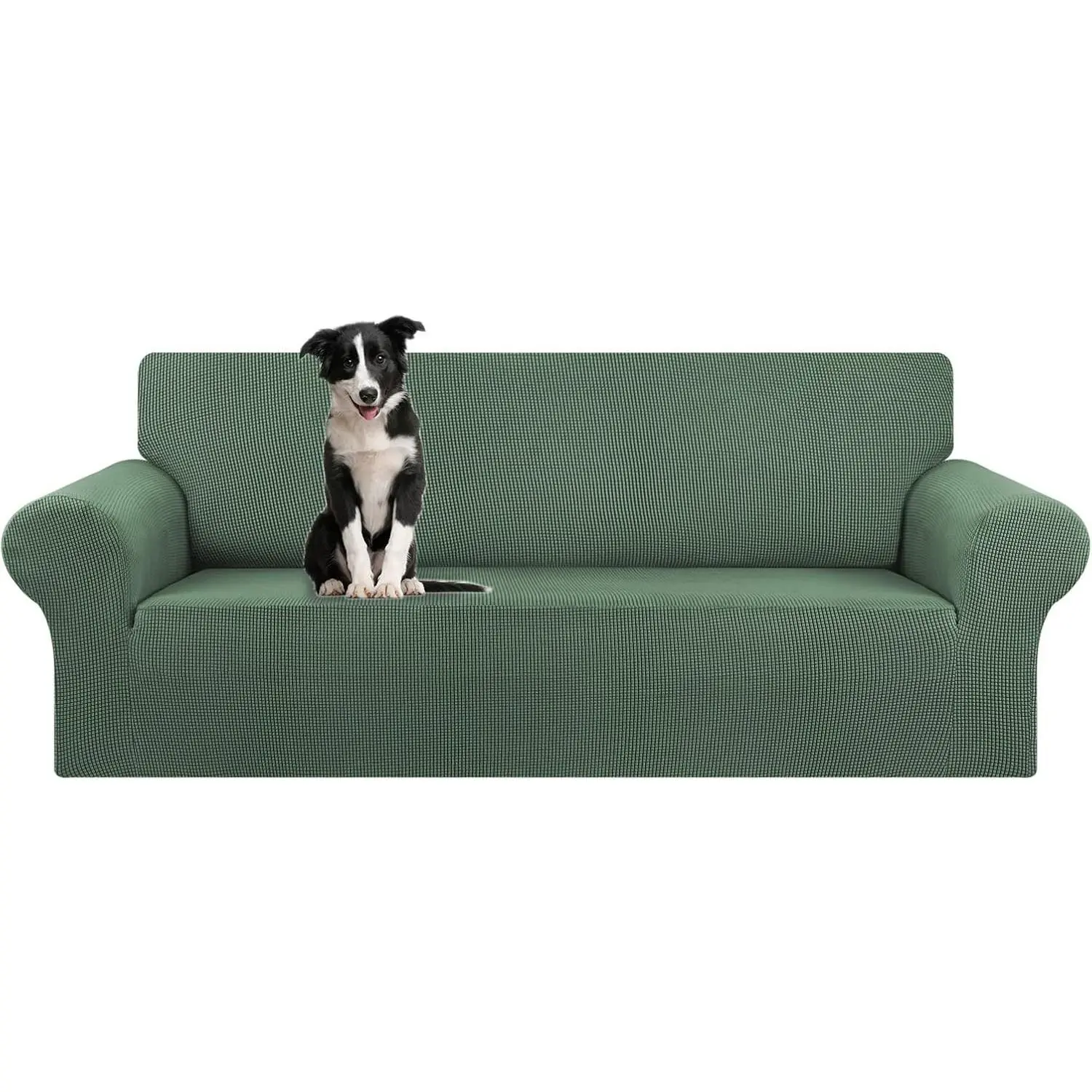 Stretch Oversized Sofa Slipcover 1 Piece Couch Sofa Cover (94"-110") Furniture Protector 4 Seater Sofa with Elastic Bottom for Kids,Pet.Jacquard Checked Pattern Fabric(X Large,Greyish Green)