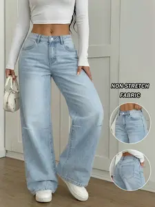 Nvfelix Women's Y2K High-Waisted Light Wash Loose Jeans, Vintage Casual Wide Leg Pants, Pocket, Perfect for Daily Wear, Comfortable and Stylish