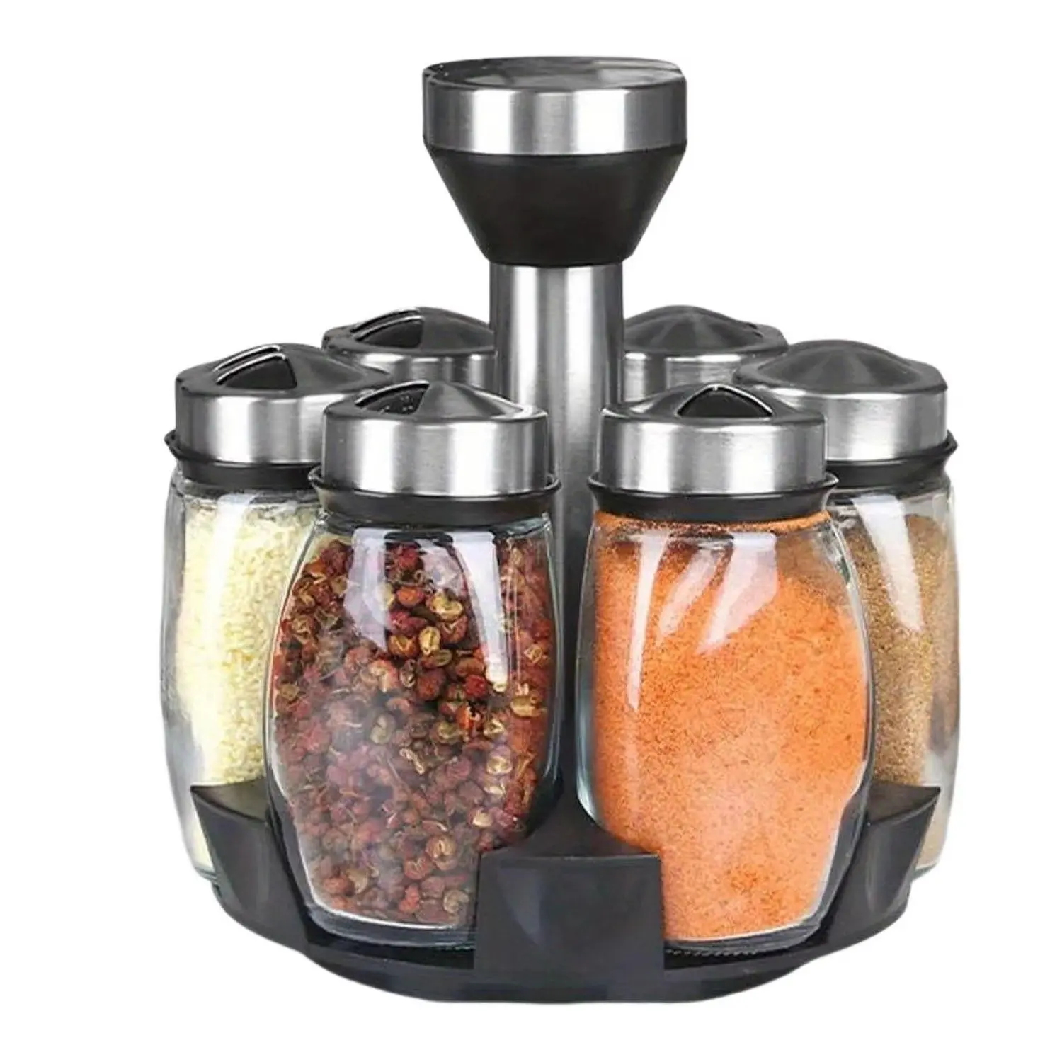 Rotating Glass Spice Jar Rack, Multi-Purpose Kitchen Storage Organizer, Glass Seasoning Bottles, Rotatable Countertop Spice Holder