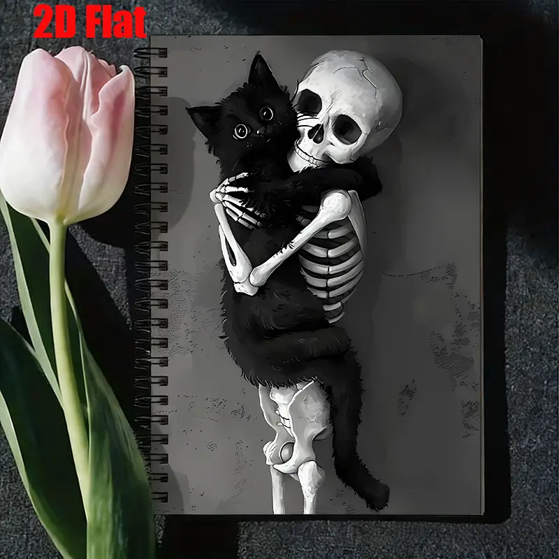 1 Spiral Coil Notebook 5.7x8.26 inch, Halloween Gothic Skull & Black Cat Design, High-Quality Lined Pages, Durable Binding, Perfect for Journaling, Sketching, Halloween Party Favors, Gothic Gift for Horror Fans, Daily Planner for Spooky Season [2