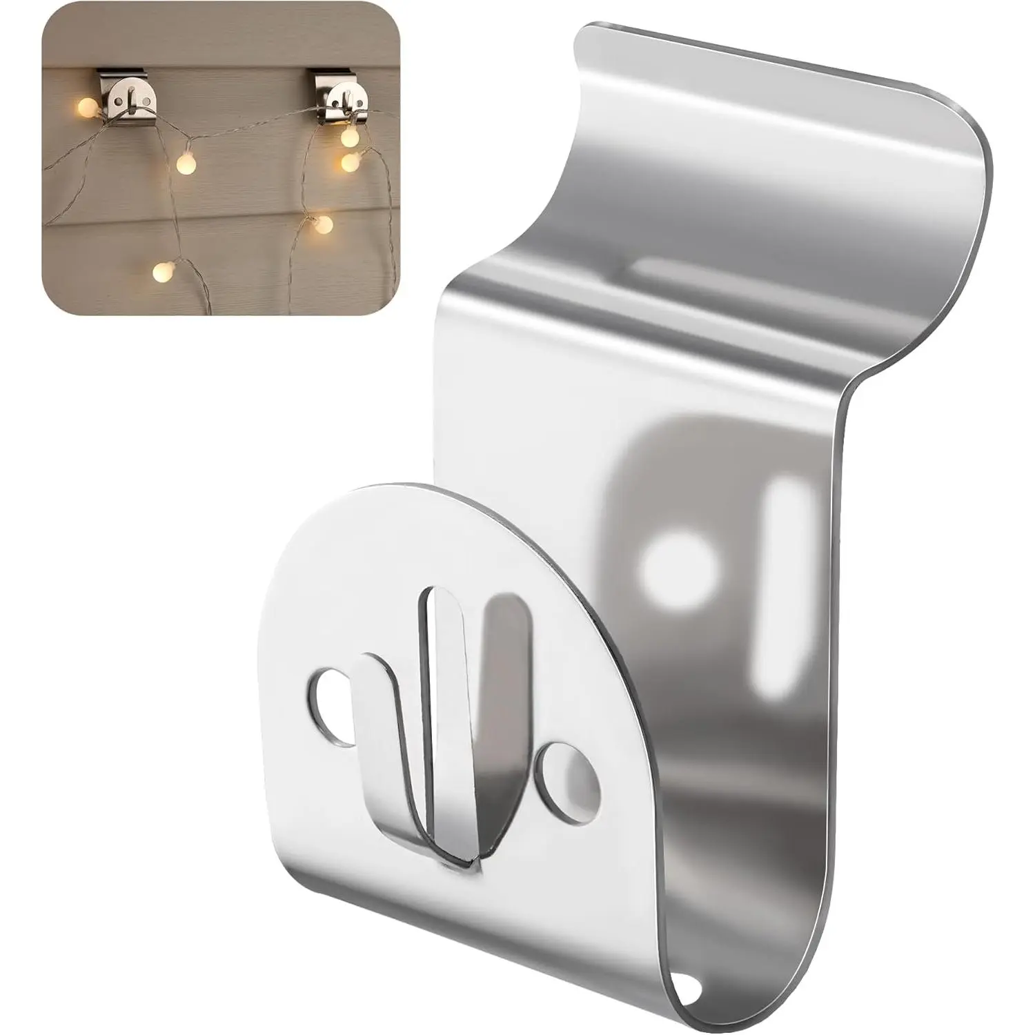 Vinyl Siding Hooks Heavy Duty, 8 Pack Stainless Siding Clips, No Hole Hooks Vinyl Hangers with String Light Holes for Hanging Outdoor Decor, Wreath, String Lights, Holds Up to 20lbs