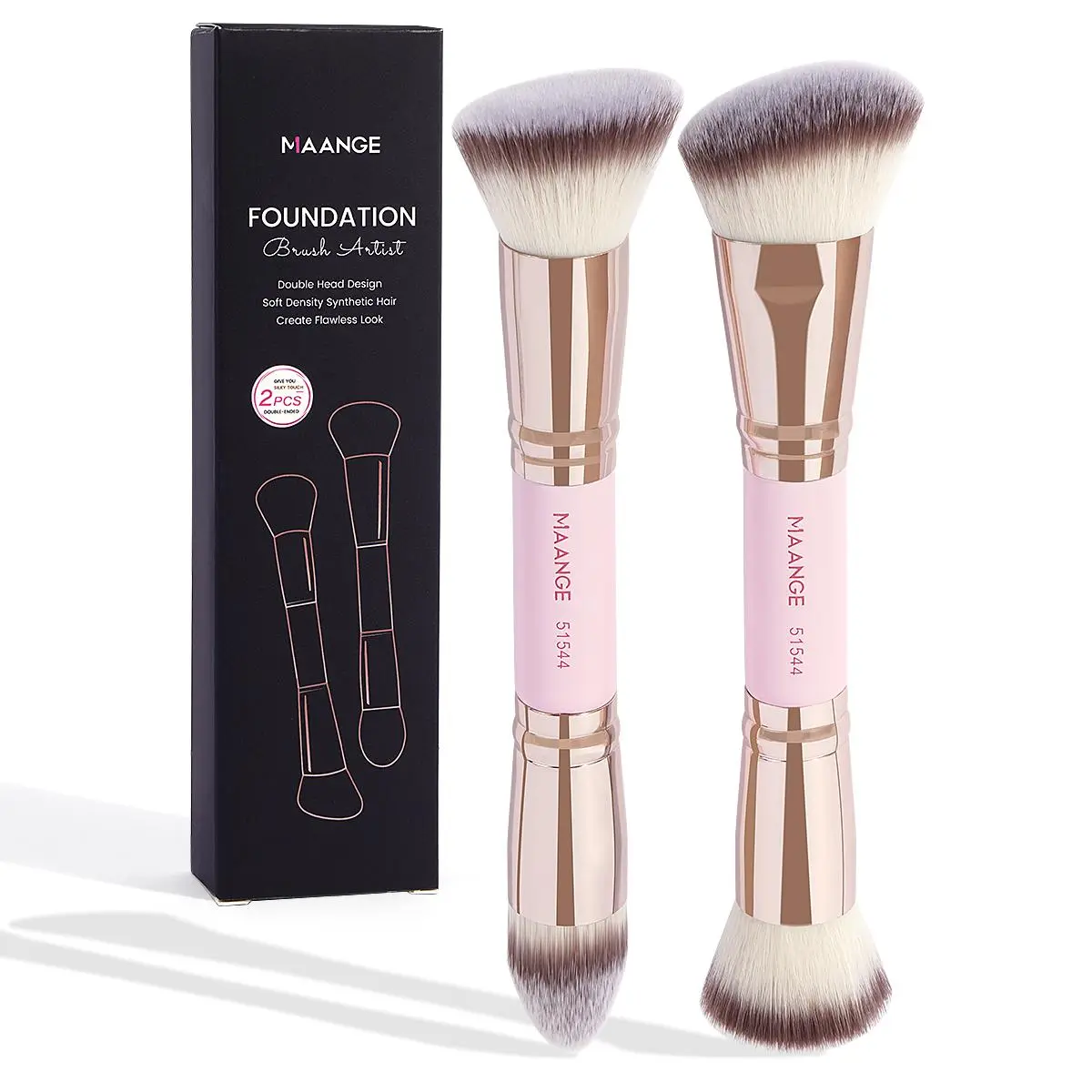 MAANGE Twin Head Makeup Brush Set, Face Makeup Brushes, 2 Counts Makeup Tools for Traveling Gift for Women & Girl, Makeup Accessories