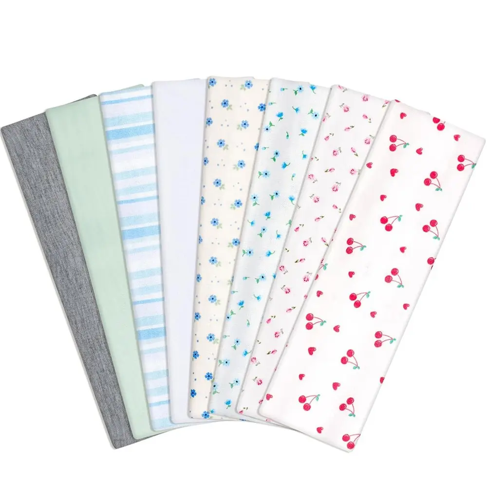 8pcs Non-Slip Elastic Cherry Blossom Athletic Headbands, Soft Fabric, Thick Striped, Cute Style, Workout Headbands, Sports Headbands, Ideal for Girls, Yoga, Running, All Seasons