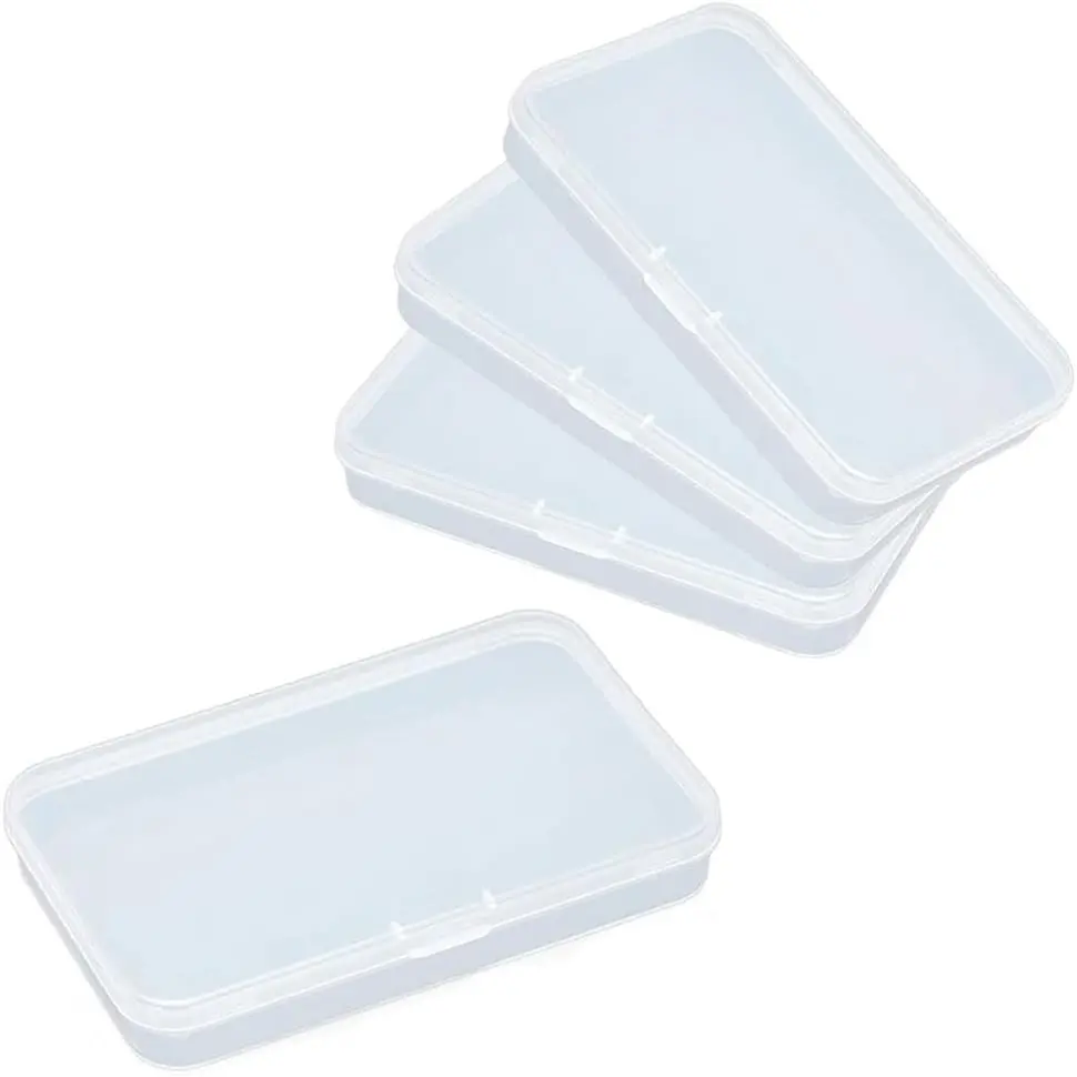 Polypropylene Rectangle Mini Storage Organiser Boxes with Hinged Lids - 4.8" x 2.9" x 0.67", Pack of 4, for Cards, Accessories, Screws