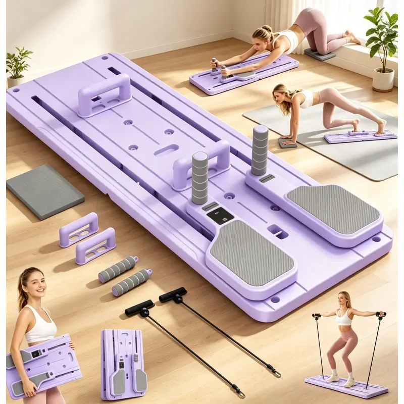 5-in-1 Pilates Board Set, Foldable Multifunctional Abdominal Core Trainer, with Resistance Bands and Counter, for training arms, back, legs, and waist, suitable for home gyms and apartments