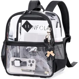 Clear Backpack for Stadium Events Approved 12×6×12, Thick TPU Mini Clear Bag with Front Pocket for Concert Sport Events Work Travel, Black TransparentGift.