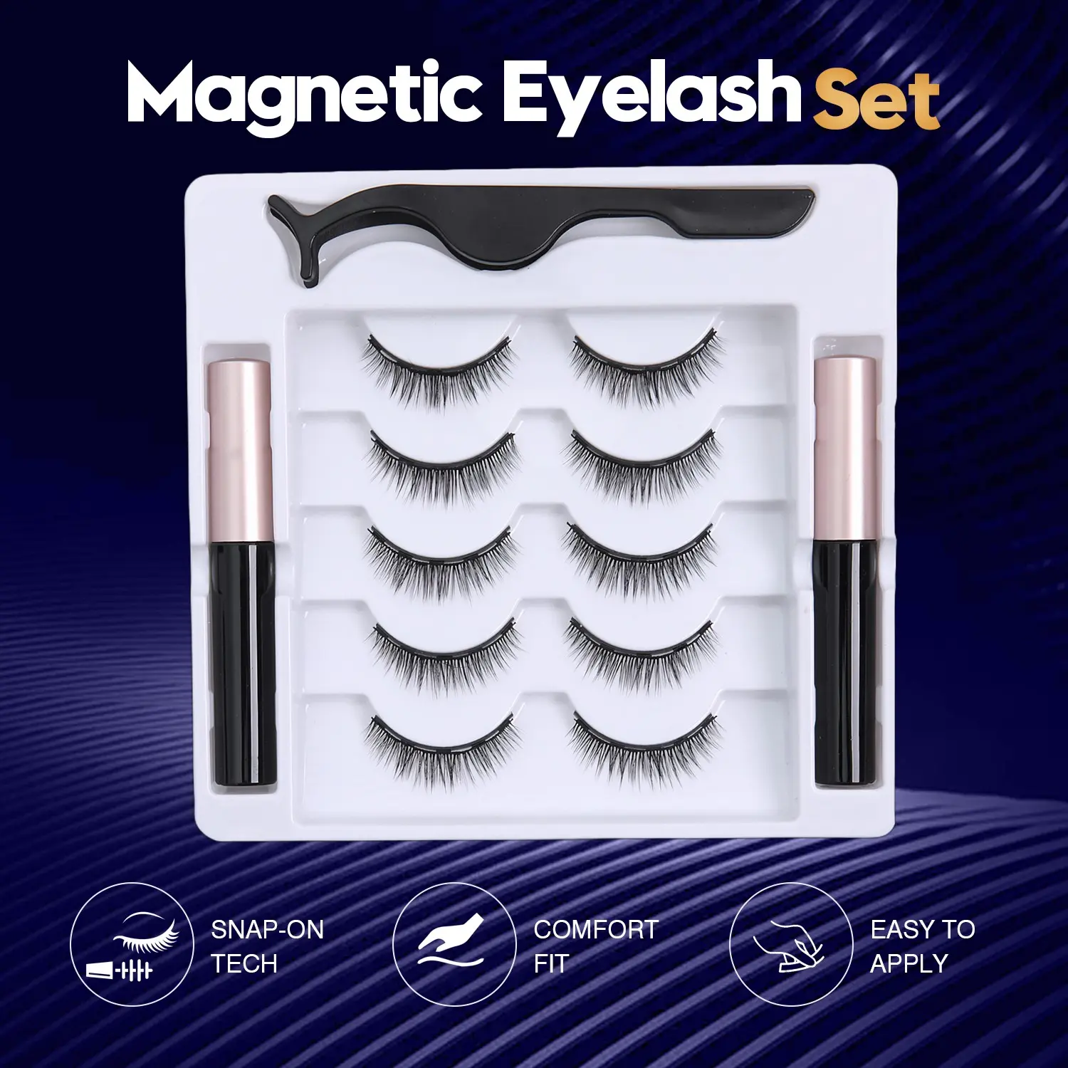 New Five Pairs Magnetic Eyelash Liquid False Lashes, Natural Look, No Glue, Easy to Wear, Reusable, Dense C Curl, Non-Toxic