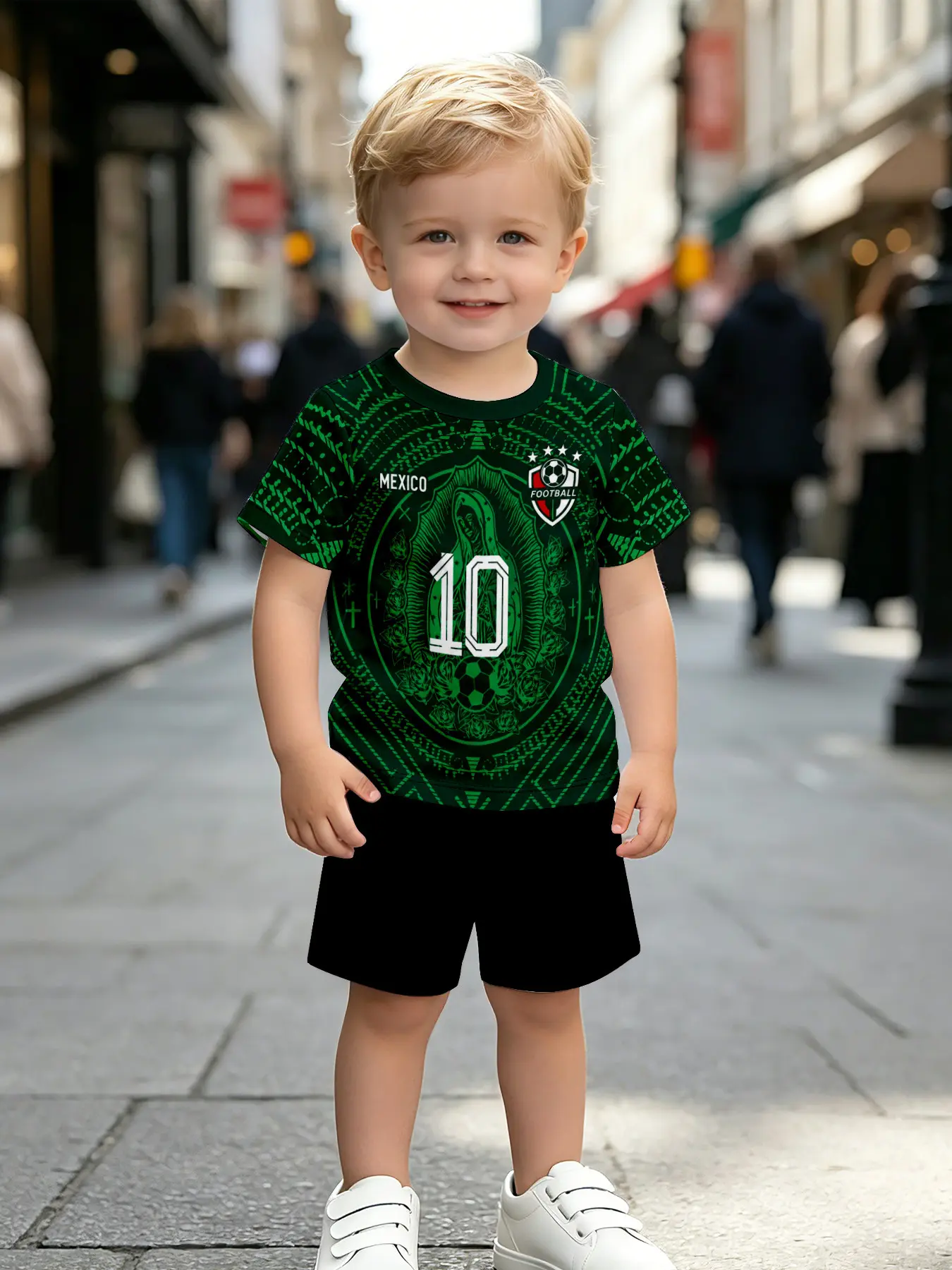 Boys' Ethnic Mexican Theme Football Set, Sporty Design, Short Sleeve Shorts Two-Piece, Fashion Outdoor Sports, Birthday Gift, Holiday Gift