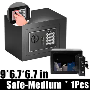 Small Household Money Safe Box 0.23/0.44 Cubic Feet Digital Lock Safe Box with Passcode & Keys Black for Coin Jewelry Office Hotel Use