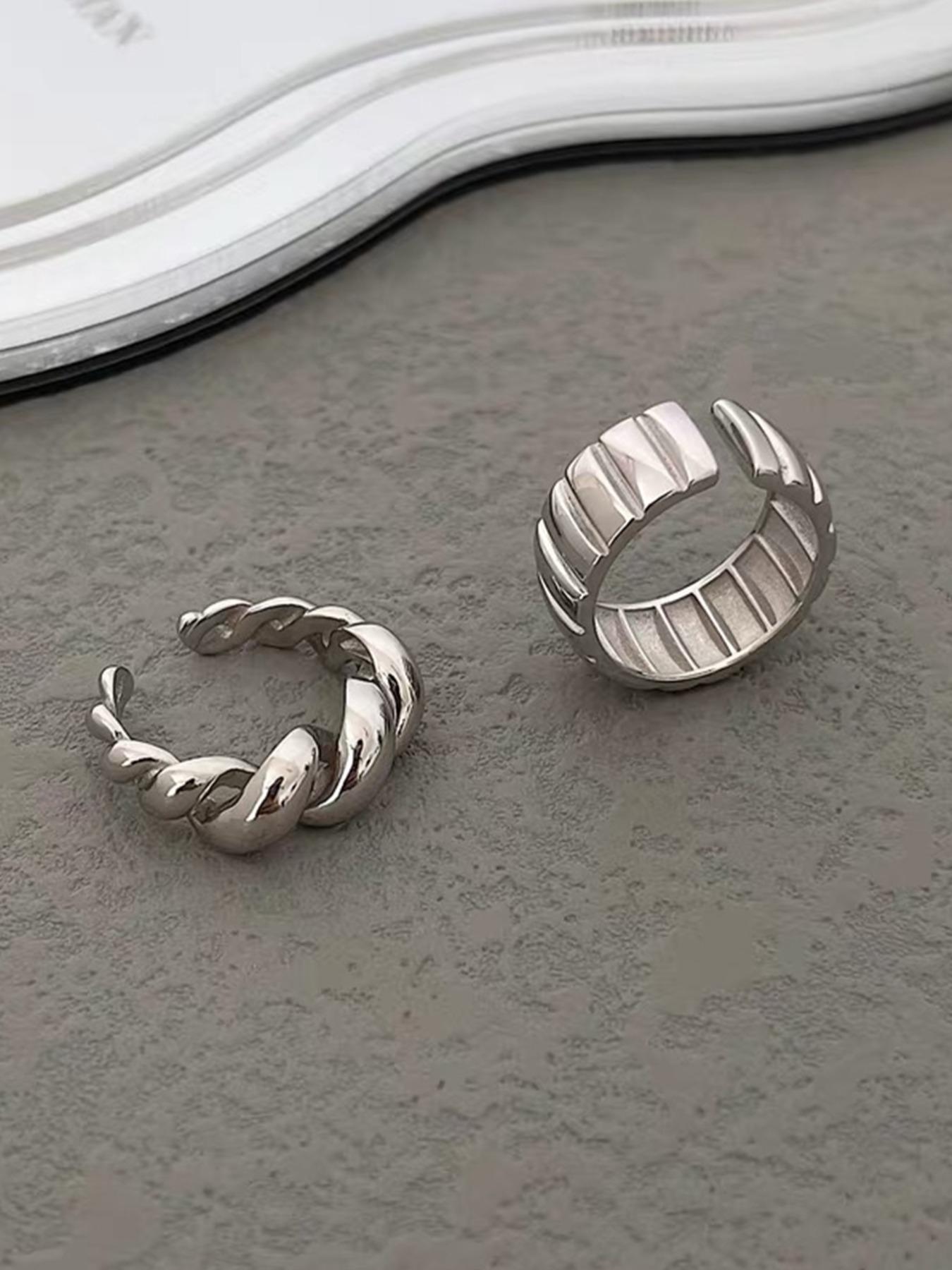 Women's Elegant Open Ring Set, French Style Metal Twisted Design, Casual Fashion Jewelry for All Seasons, 2-Piece Set, Adjustable Rings, Stacking Rings