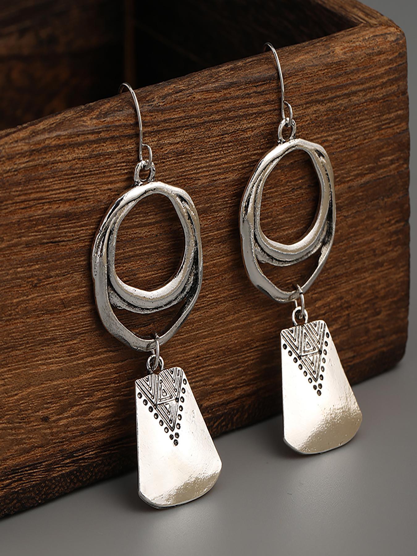 Boho Style Trendy Dangle Earrings, Hoop Earrings, Vintage Geometric Design Drop Earrings, Fashion Jewelry Accessories for Women