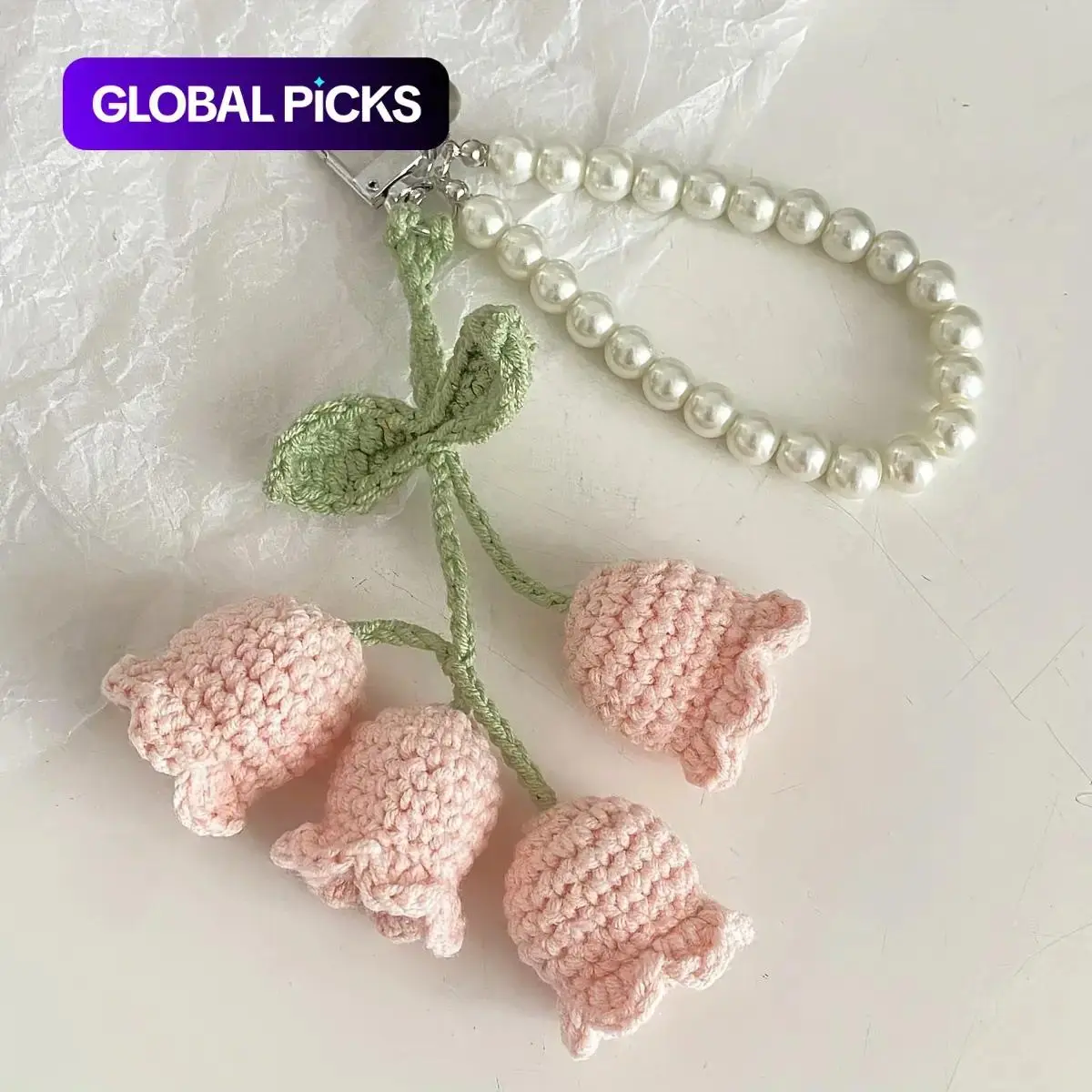Cute Flower Phone Charm with Pearl Strap, Crochet Daisy Phone Accessories for Women and Girls, Handmade Style Phone Wrist Strap, Aesthetic Phone Decor for Bags, Keys, Cameras and Everyday Use