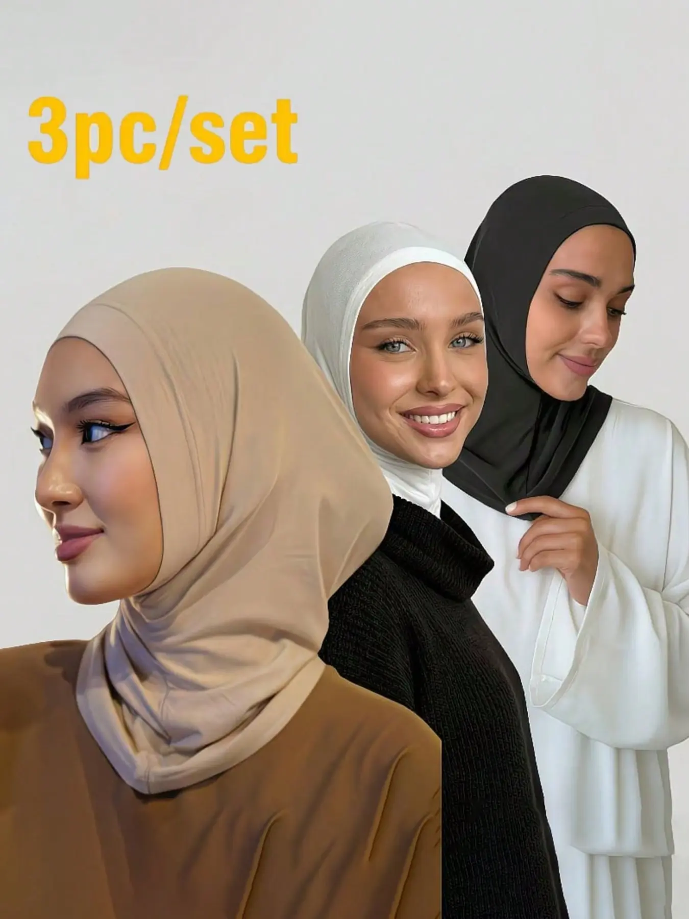 3pc Women's Simple Headscarf Modest Plain Jersey Hijab, Soft Stretchable Modal Fabric, Comfortable Wrap Design, Suitable for Evening Occasions