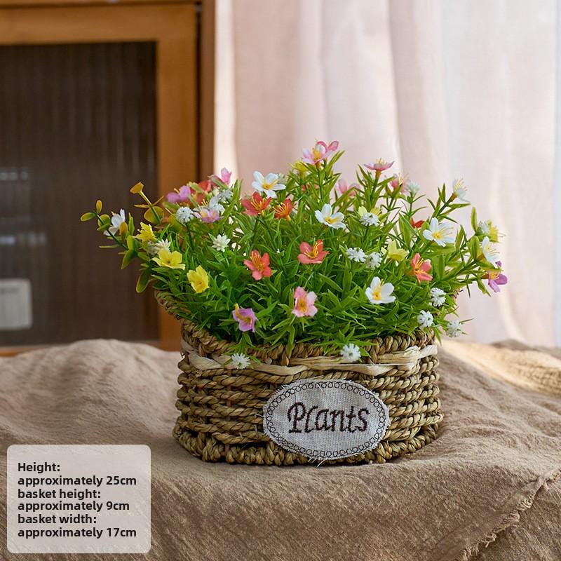 Elegant Rose  Flower Basket, Faux Floral Arrangement for Living Room & Dining Table Decor White Babys Breath Bouquet