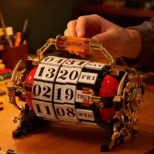 Vintage Desktop Calendar Building Blocks, Creative Digital DIY Desk Decor, Luxury Gift for Men and Women, Unisex Mechanical Puzzle