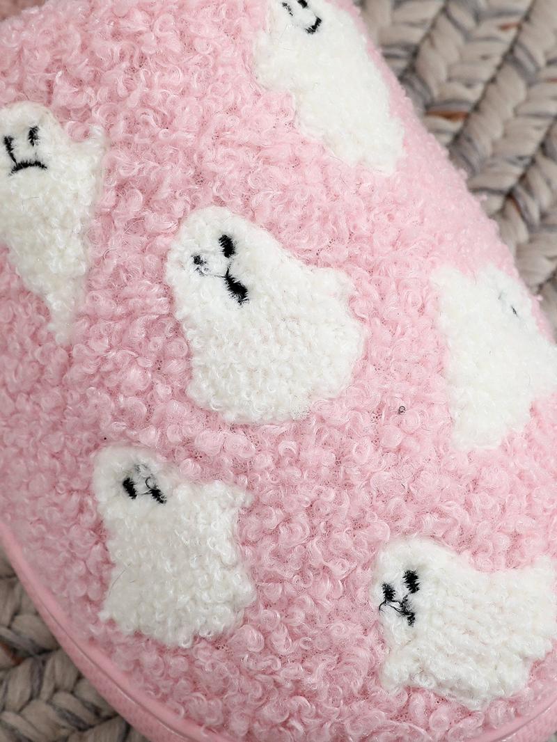 Women's Cute Cartoon Ghost Pattern Plush Slippers, Warm Casual Soft Comfortable Home Slippers, Warm Slippers for Indoor & Outdoor Use for All Seasons