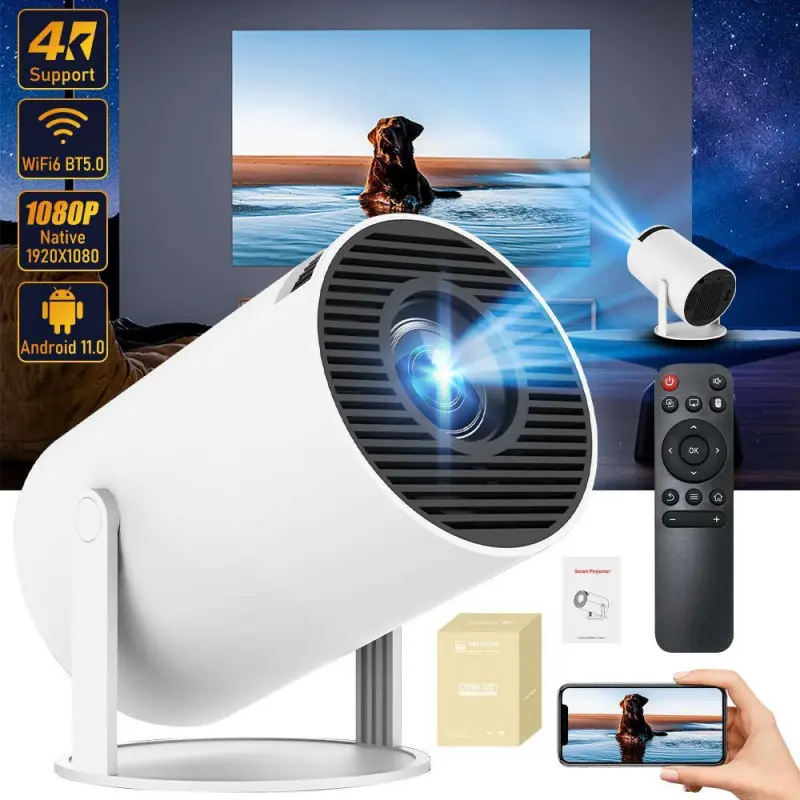 Portable Projector, Auto Keystone Correction Mini Projector, 4K/ 200 ANSI Smart Projector with 2.4/5G WiFi, BT 5.0, 130 Inch Screen, 180 Degree FlipH6LaceLure