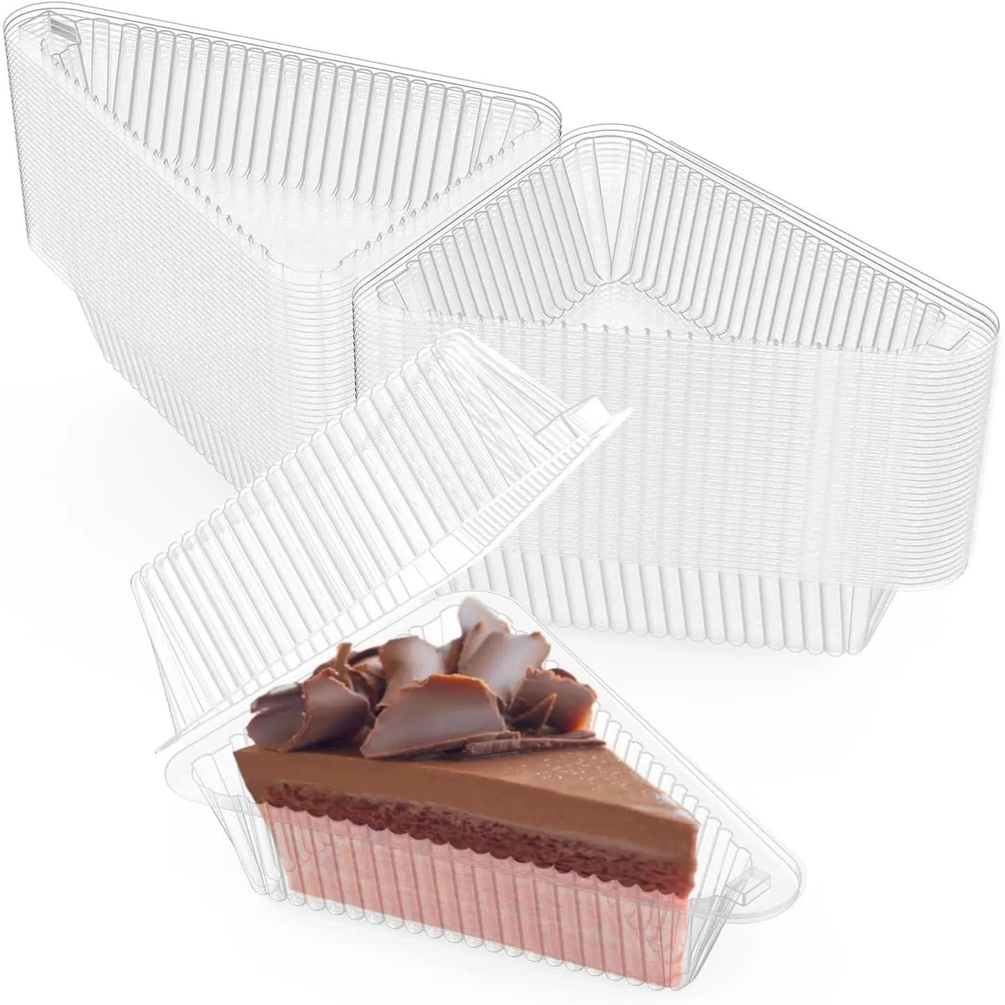 100 count Cake Slice Plastic Containers | 4.33 Inches Hinged Lid Cheese cake Container, for , Bakery and Cafe