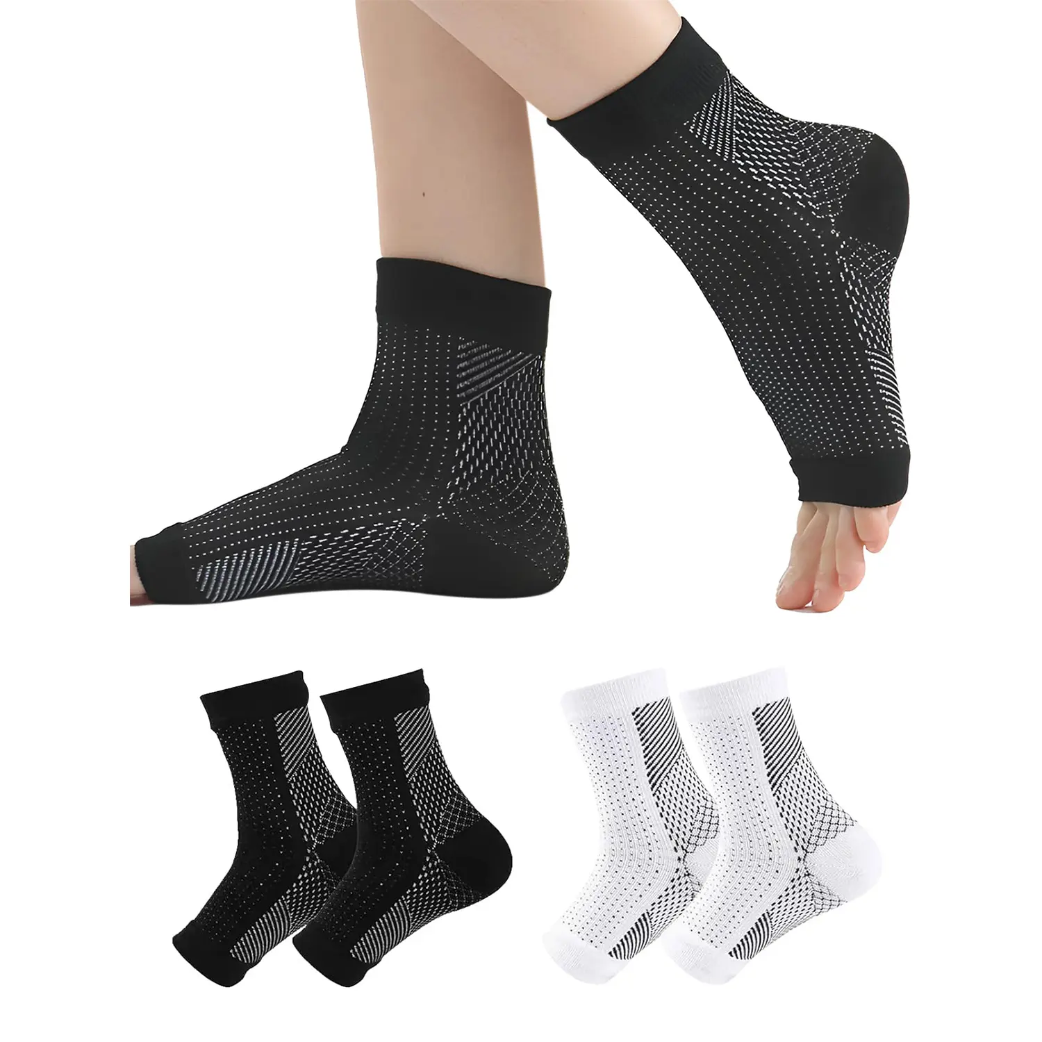 2 Pairs Toeless Compression Ankle Socks Breathable Mesh Support Socks Anti-Friction Foot Sleeves for Running Walking Hiking Men Women