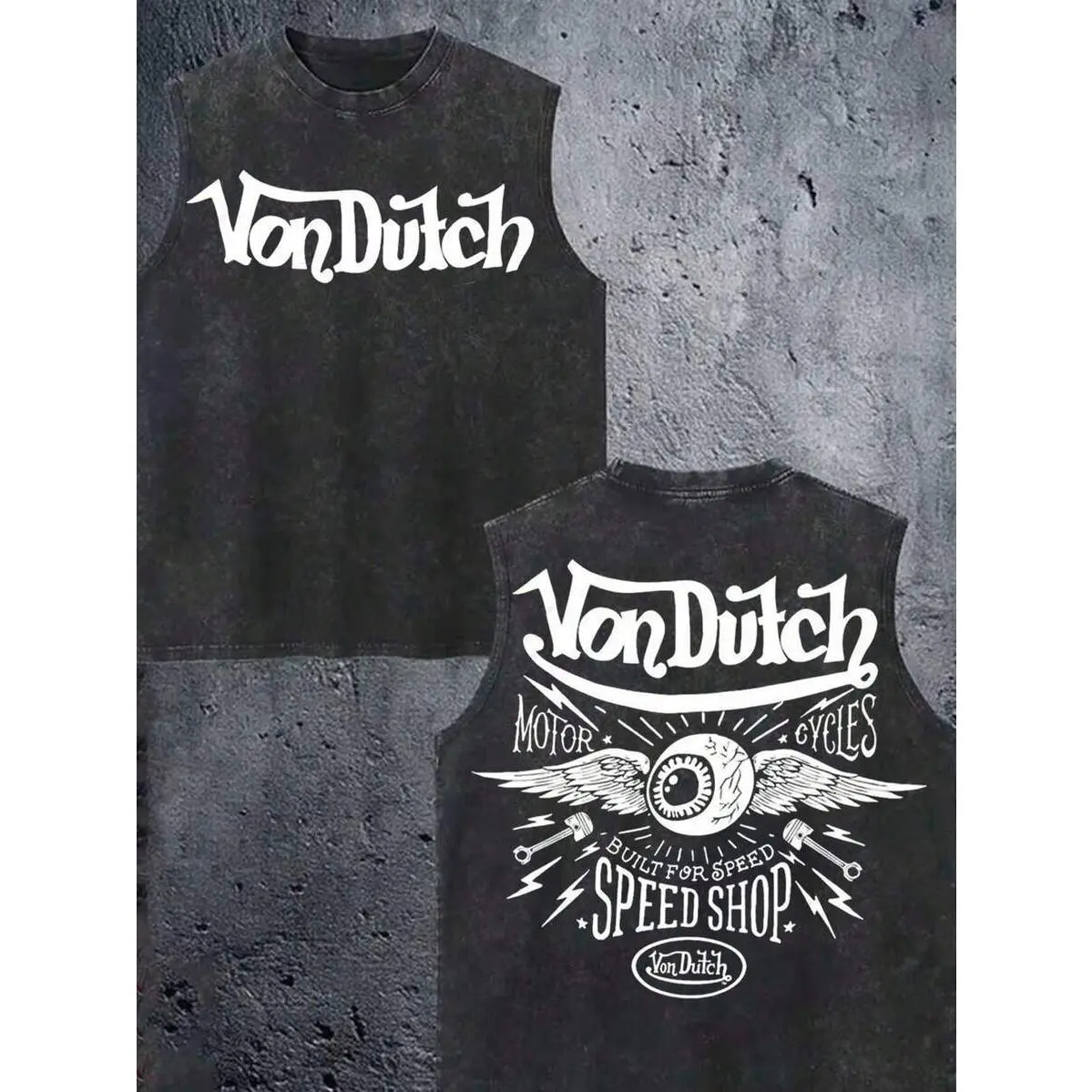 Men's Printed Vintage Washed Vest, Loose Fit, Casual Street Style, An Essential Everyday Item