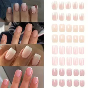 96pcs French Gradient Short Square False Nails, Simple French Design, Includes Jelly Glue and Nail File, Perfect for Women's Nail Decorations