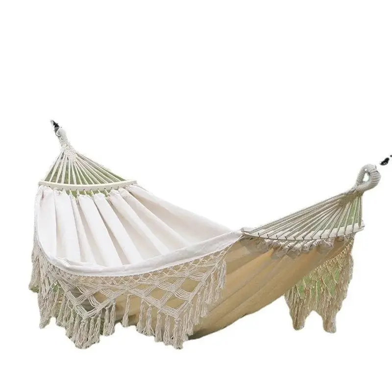 Foldable Curved Stick Hammock Double Tassel Canvas Swing Seat Hand Woven For Outdoor Camping Balcony Daily Relax