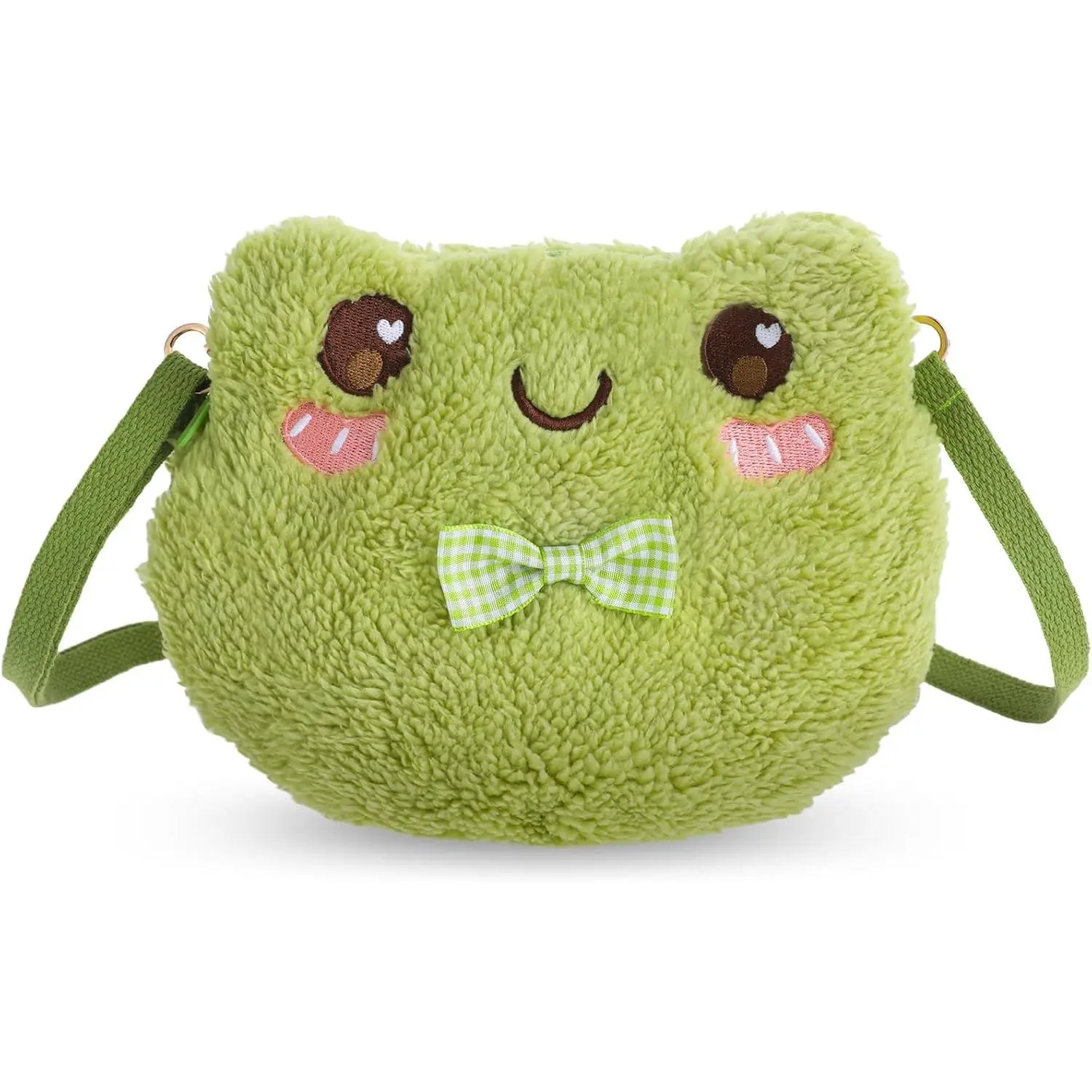 Green Frog Crossbody Bag Cute Plush Purse Backpack Kawaii Stuffed Bowknot  Wallet Portable Travel Messenger Bag with A Removable  Strap for Adults Girls Women