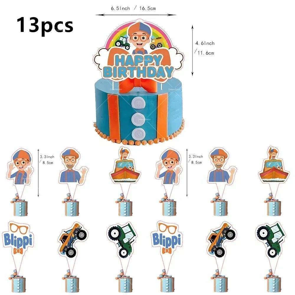 Blippi Balloons Happy Birthday Banner Decorations Party Supplies Backdrop English Teacher Cake Topper Cup Disposable Tableware