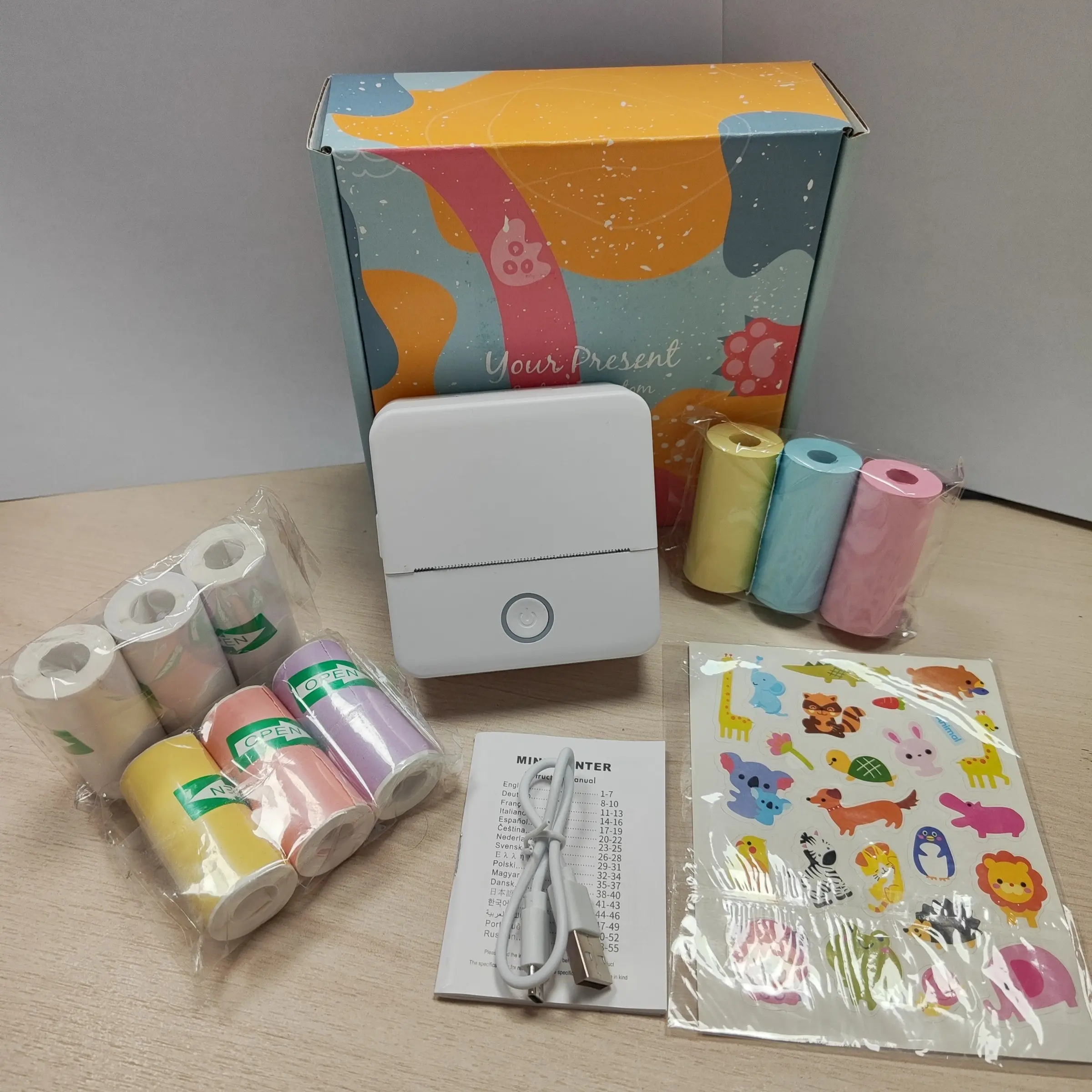 Wireless Mini Printer, Portable Thermal Inkless Printer, 9 Rolls Paper, Ideal for Notes, Photos, Labels, DIY, Gifts, School/office/home Printing