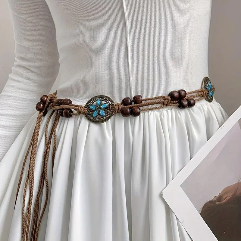 Braided Women's Belt, Vintage and Ethnic Style, Versatile and Refined Boho Chic Belt, Decorative Accessory for Dresses and Skirts