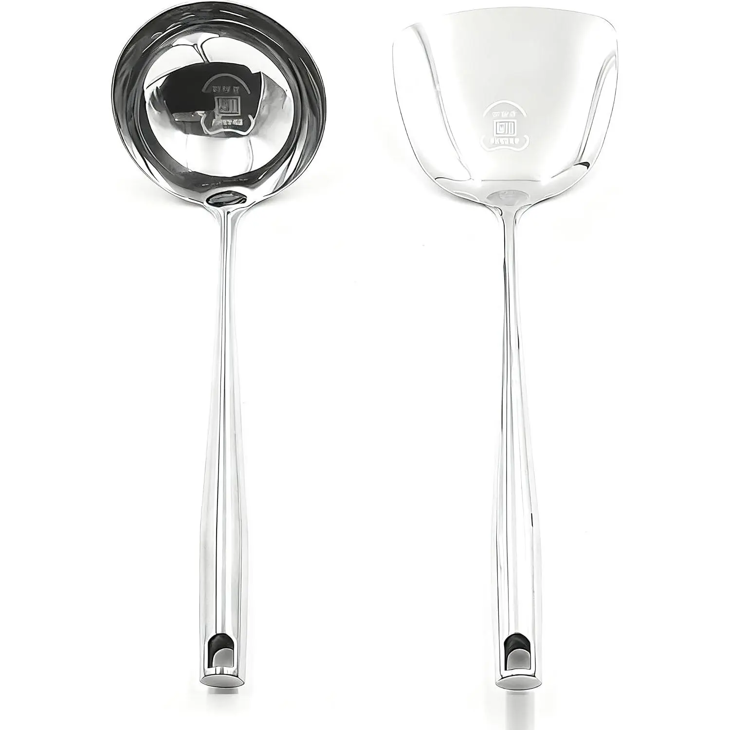 Wok Spatula & Ladle Set, 304 Stainless Steel Solid Turner Spatula & Soup Ladle,  Cooking Utensils Set with  Hole, Durable Wok Tools for  Kitchen, Restaurant, Dishwasher Safe