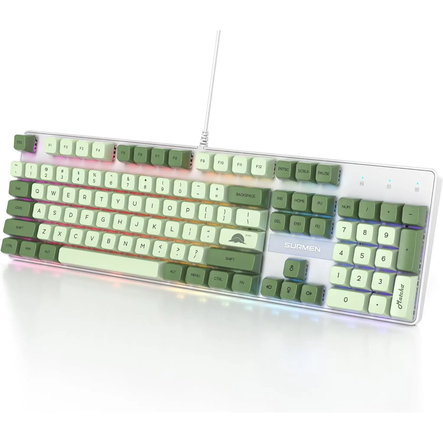 Mechanical Keyboard, Green Matcha, Wired USB 104 Key RGB Backlit Gaming Keyboard with Number Pad, Red Switches, NKRO for Windows Laptop PC Gamer