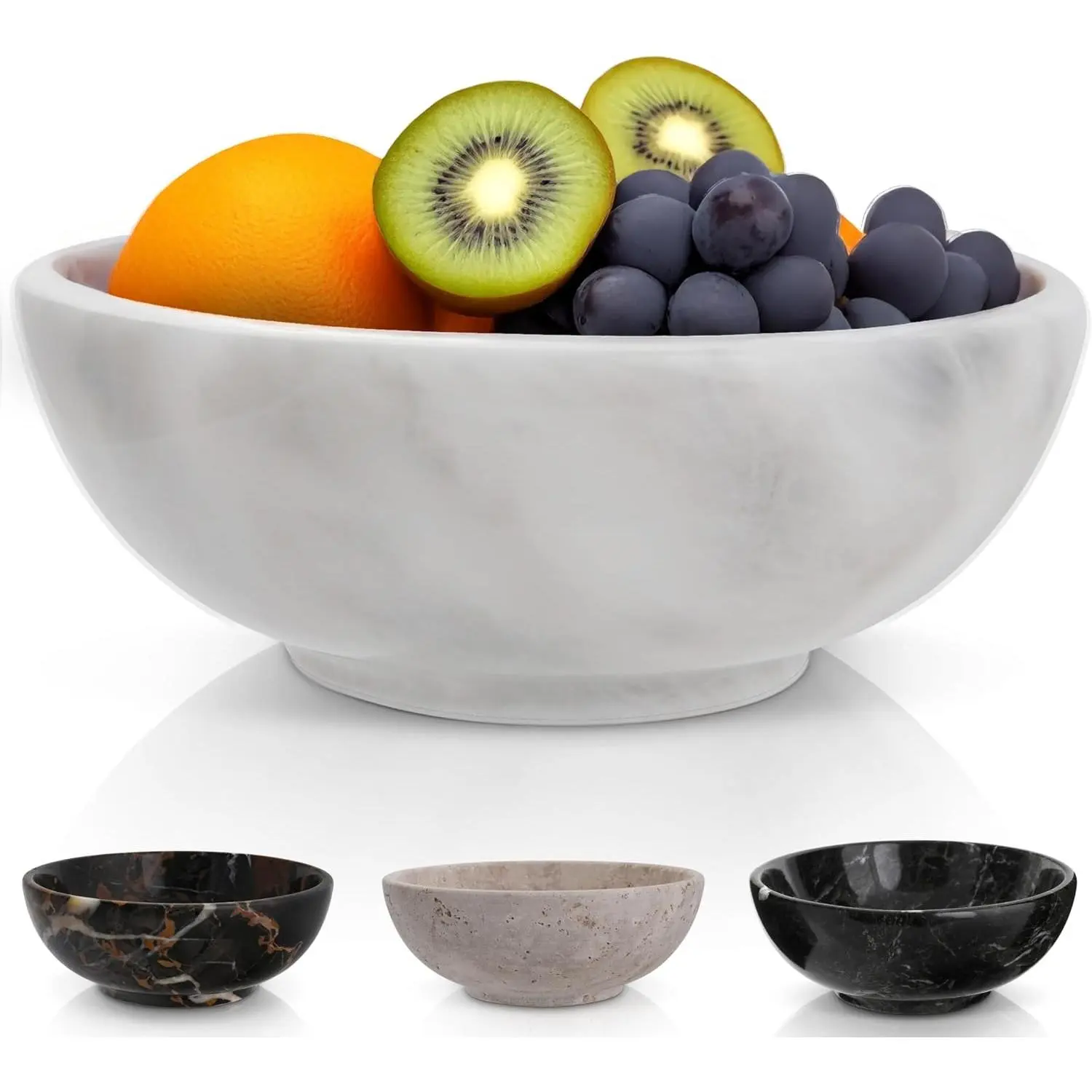 8" Luxury White Marble Decorative Bowl for Coffee Table - Elegant Modern Fruit Bowl for Kitchen Counter - Heavy Stone Entryway Catch all for Keys, Jewelry, Potpourri Holder - Medium Size