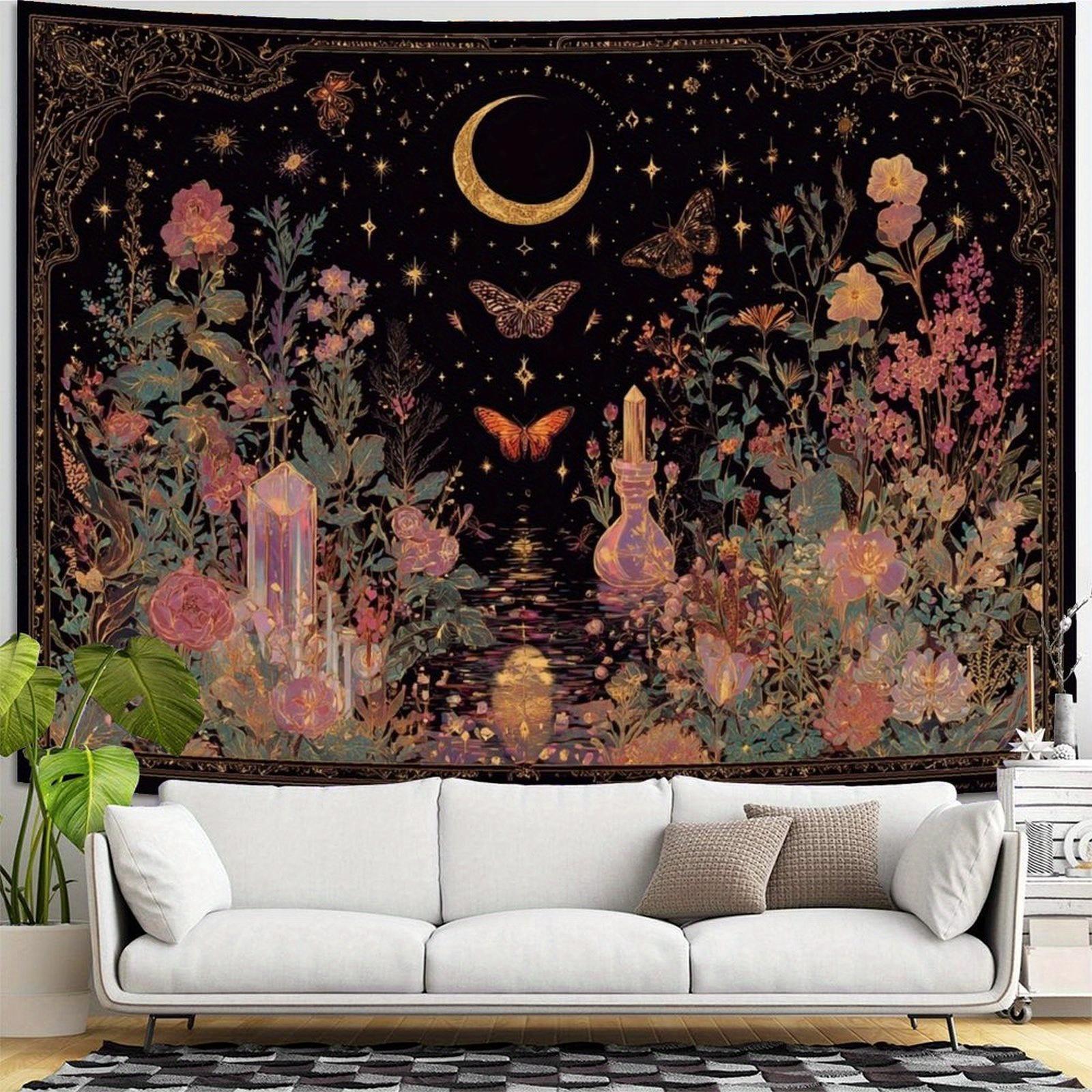 Boho Aesthetic Tapestry for Bedroom Wall Art, Large Floral Butterfly Wall Hanging Decor for Dorm Living Room Aesthetic Room Decor for Women Girls