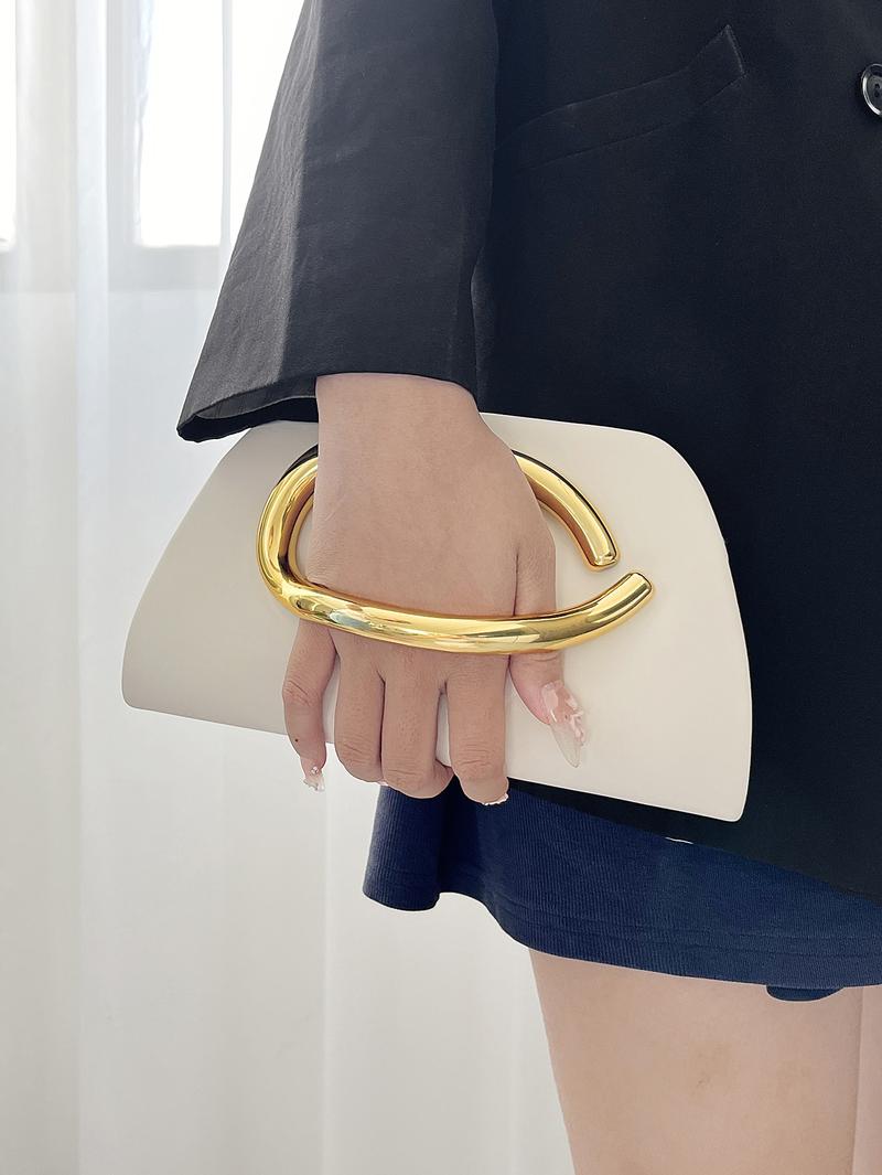 Elegant Women's Evening Clutch Bag, Detachable Shoulder Strap, Smooth Metal Decorations, Magnetic Closure, Perfect for Festivals & Parties, Elegant Stylish Purse