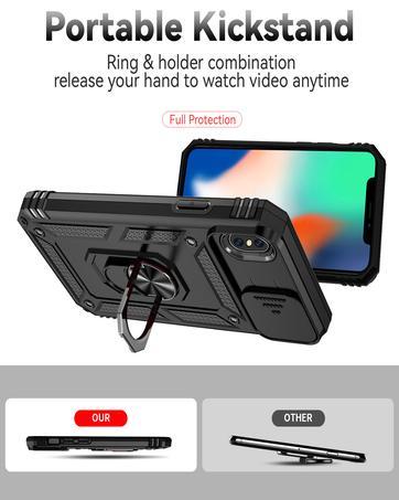 SunStory Compatible with iPhone 15 Case with HD Screen Protector & Slide Camera Cover & Rotated Ring Kickstand, [Military-Grade] Phone Case for iPhone 15,Red